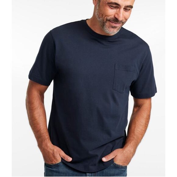NWT L.L. Bean Men's Carefree Unshrinkable Tee with Pocket in Navy Blue sz Large - Picture 1 of 6